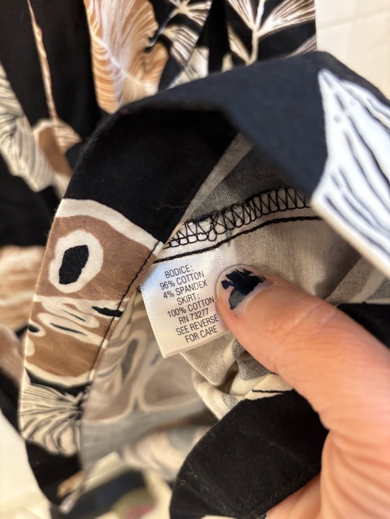 Sonoma Black Tank Midi Dress Size Large Brown Floral Skirt Cotton Travel Hawaii - Picture 7 of 8